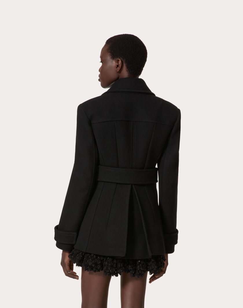 Valentino Handbags Caban In Compact Coat per Donna in Nero | Valentino IT In Linea