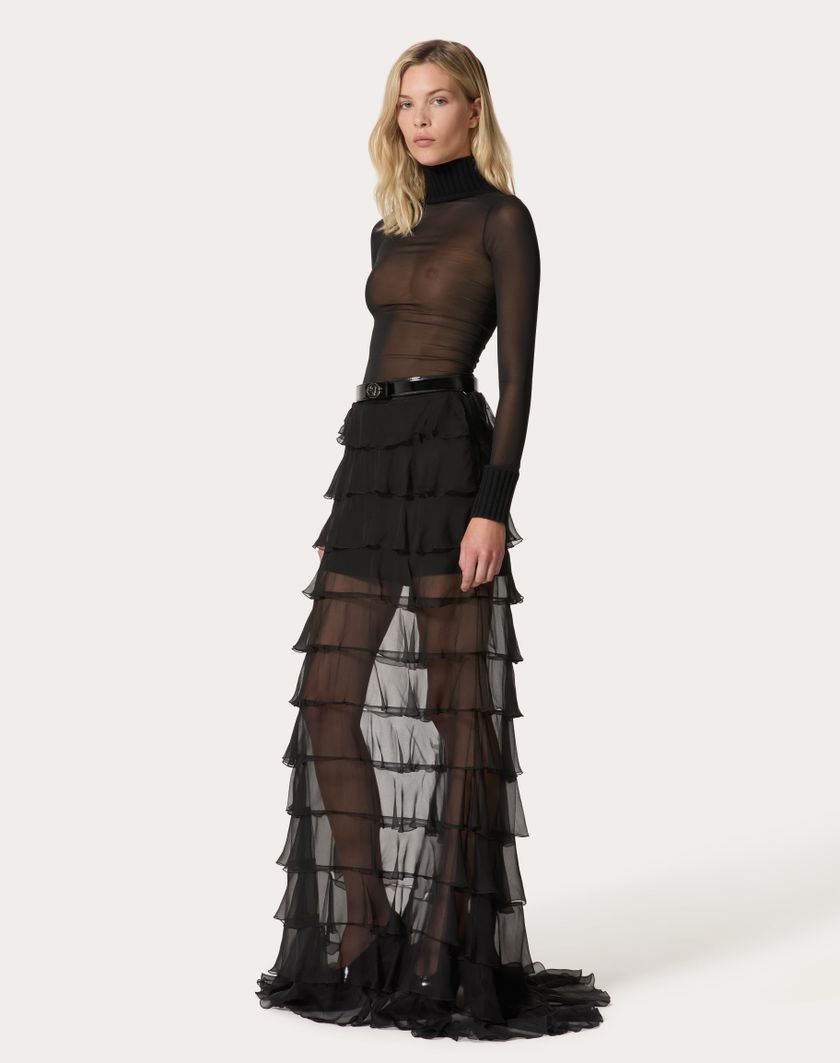 Valentino Handbags Gonna Lunga In Chiffon per Donna in Nero | Valentino IT Vendita