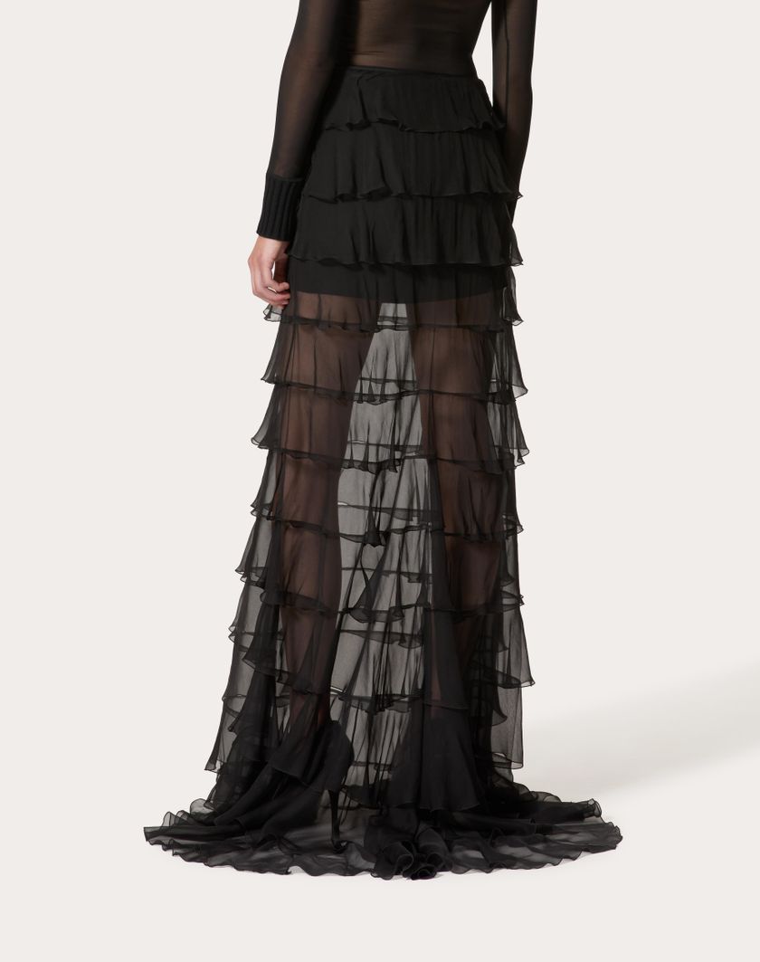 Valentino Handbags Gonna Lunga In Chiffon per Donna in Nero | Valentino IT Vendita