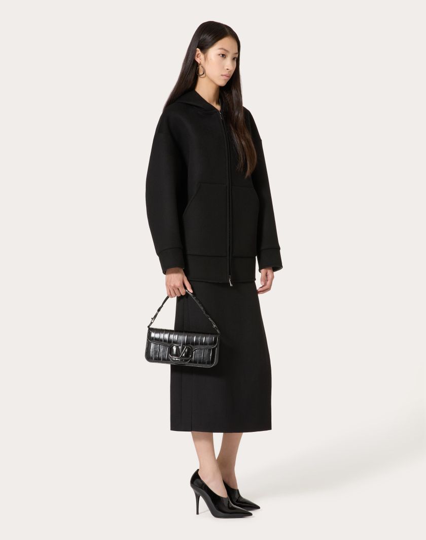 Valentino Handbags Caban In Compact Drap per Donna in Nero | Valentino IT Pezzi Unici