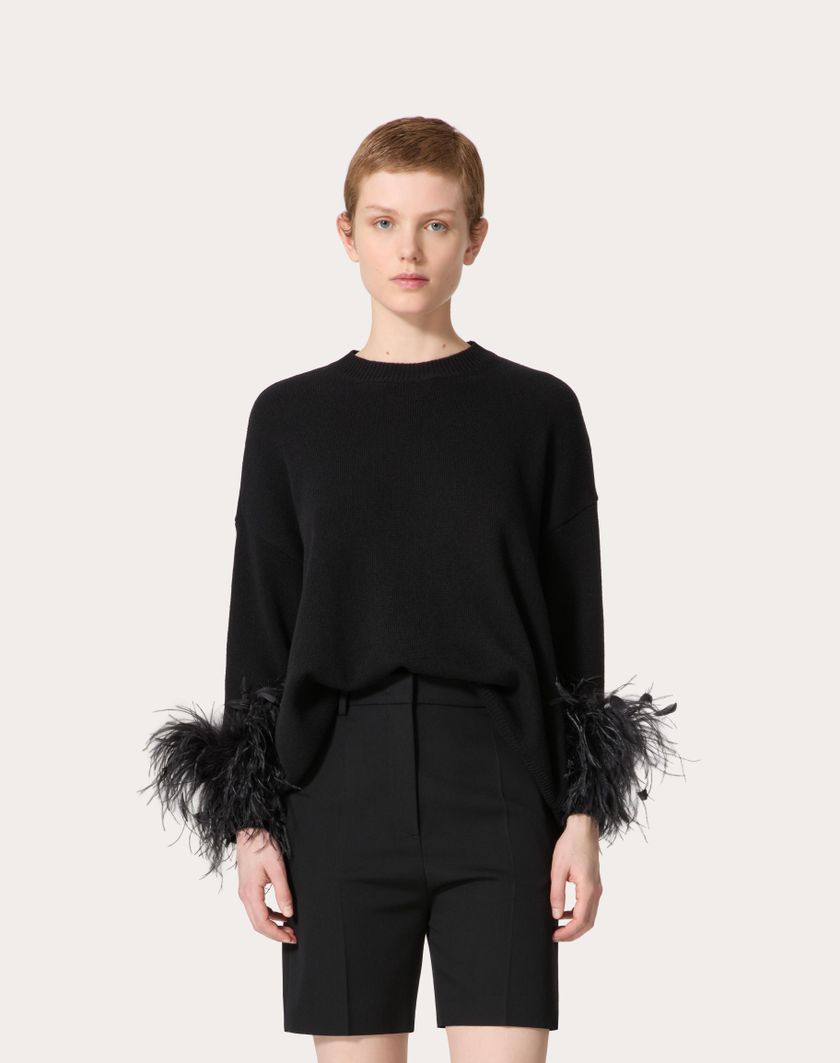 Valentino Handbags Maglia In Lana Con Piume per Donna in Nero | Valentino IT Qualità Garantita