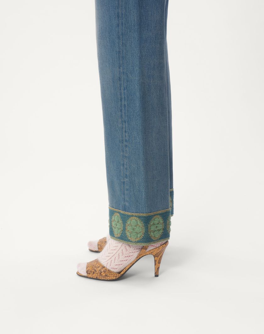 Valentino Handbags Pantaloni In Denim Con Bordi In Jacquard per Donna in Denim | Valentino IT Convenienza