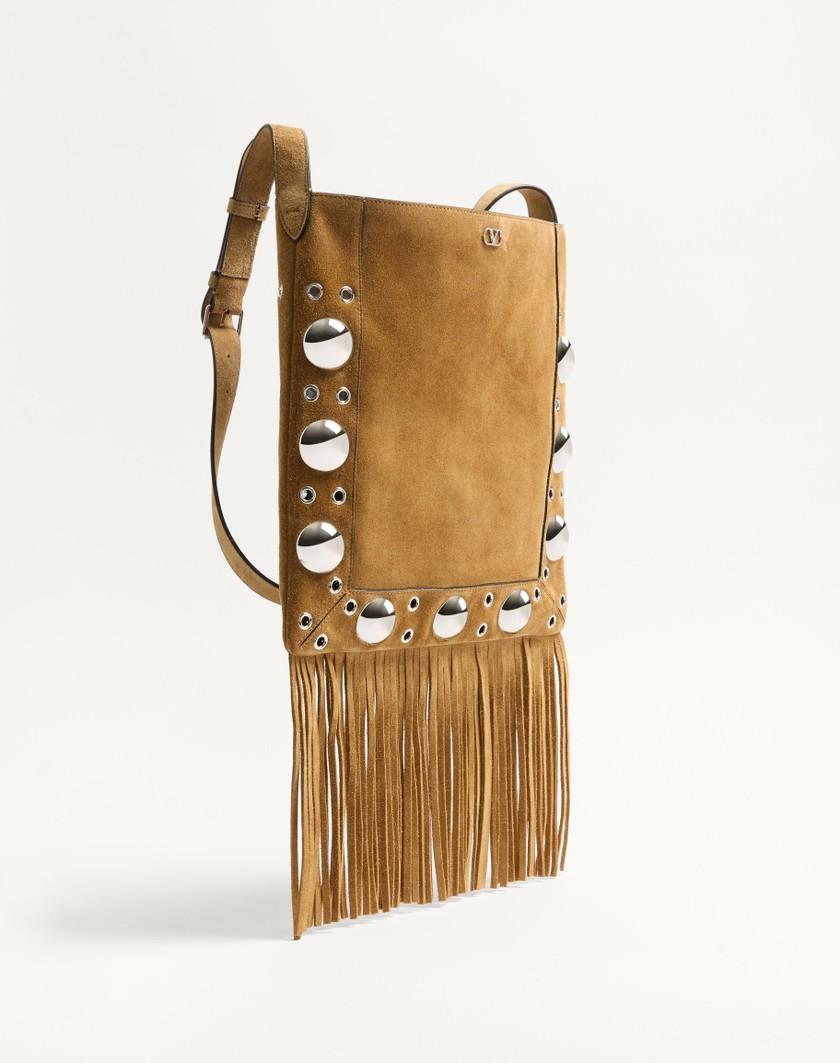 Valentino Handbags Borsa A Spalla Valentino Garavani Nellcôte In Suede Con Frange per Donna in Beige | Valentino IT Negozio