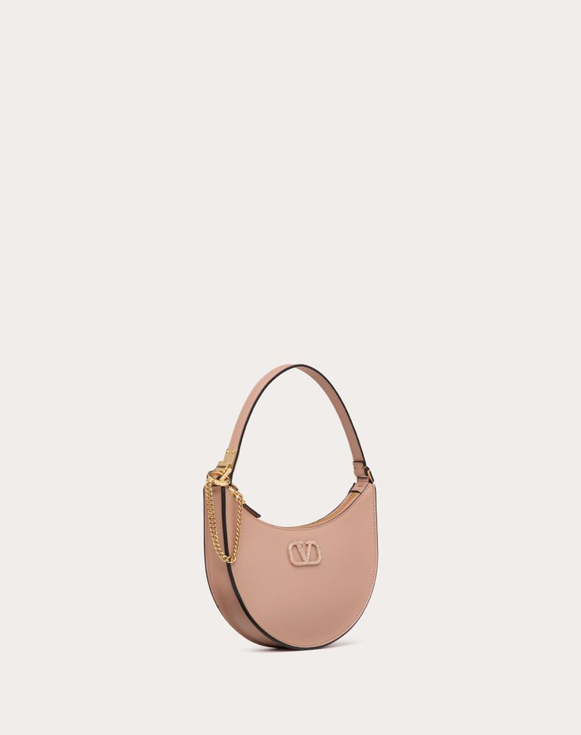 Valentino Handbags Mini Hobo Vlogo Signature In Vitello Con Logo Gioiello per Donna in Rose Cannelle | Valentino IT Shopping Online