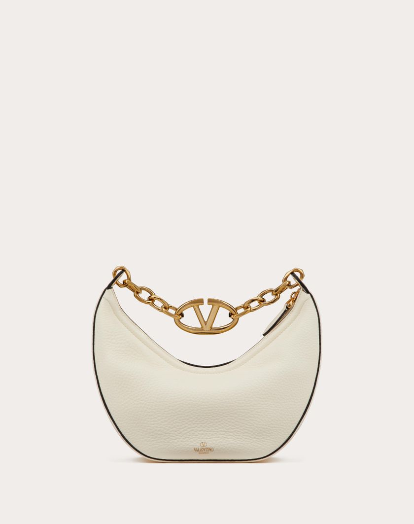Valentino Handbags Hobo Piccola Vlogo Moon Bag In Vitello Granato Con Catena per Donna in Nero | Valentino IT Presa
