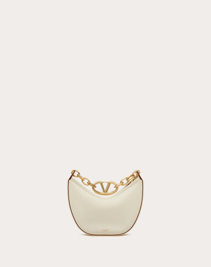 Valentino Handbags Mini Hobo Vlogo Moon Bag In Nappa Con Catena per Donna in Avorio | Valentino IT Online