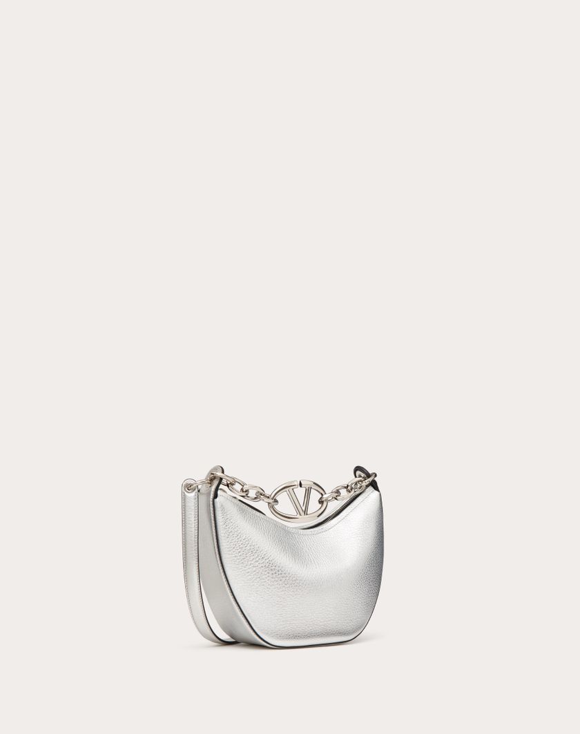 Valentino Handbags Mini Hobo Vlogo Moon Bag In Vitello Granato Metallizzato Con Catena per Donna in Argento | Valentino IT Saldi