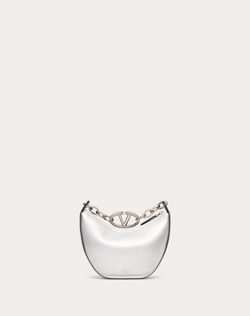 Valentino Handbags Mini Hobo Vlogo Moon Bag In Vitello Granato Metallizzato Con Catena per Donna in Argento | Valentino IT Saldi