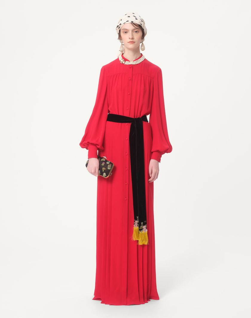 Valentino Handbags Abito Lungo In Georgette per Donna in Rosso | Valentino IT In Saldo