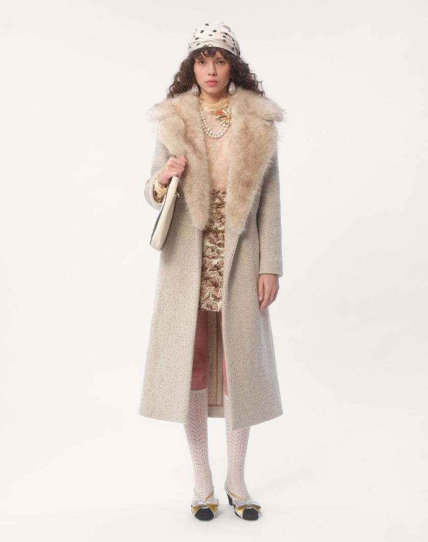 Valentino Handbags Cappotto In Textured Wool per Donna in Cammello/avorio | Valentino IT Italia