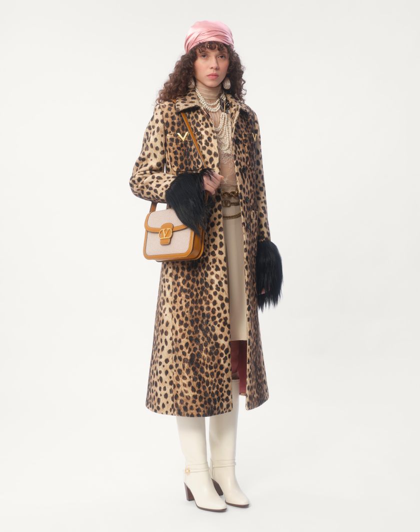Valentino Handbags Cappotto In Panno Stampato Giaguaro Spots per Donna in Animalier | Valentino IT In Linea