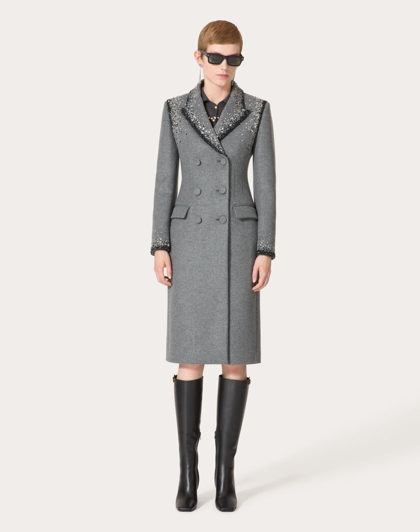Valentino Handbags Cappotto In Lana Ricamato per Donna in Grigio/silver | Valentino IT Promozione