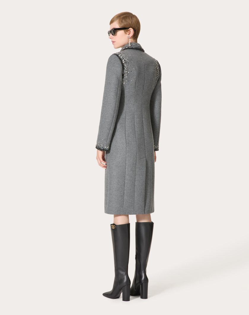 Valentino Handbags Cappotto In Lana Ricamato per Donna in Grigio/silver | Valentino IT Promozione