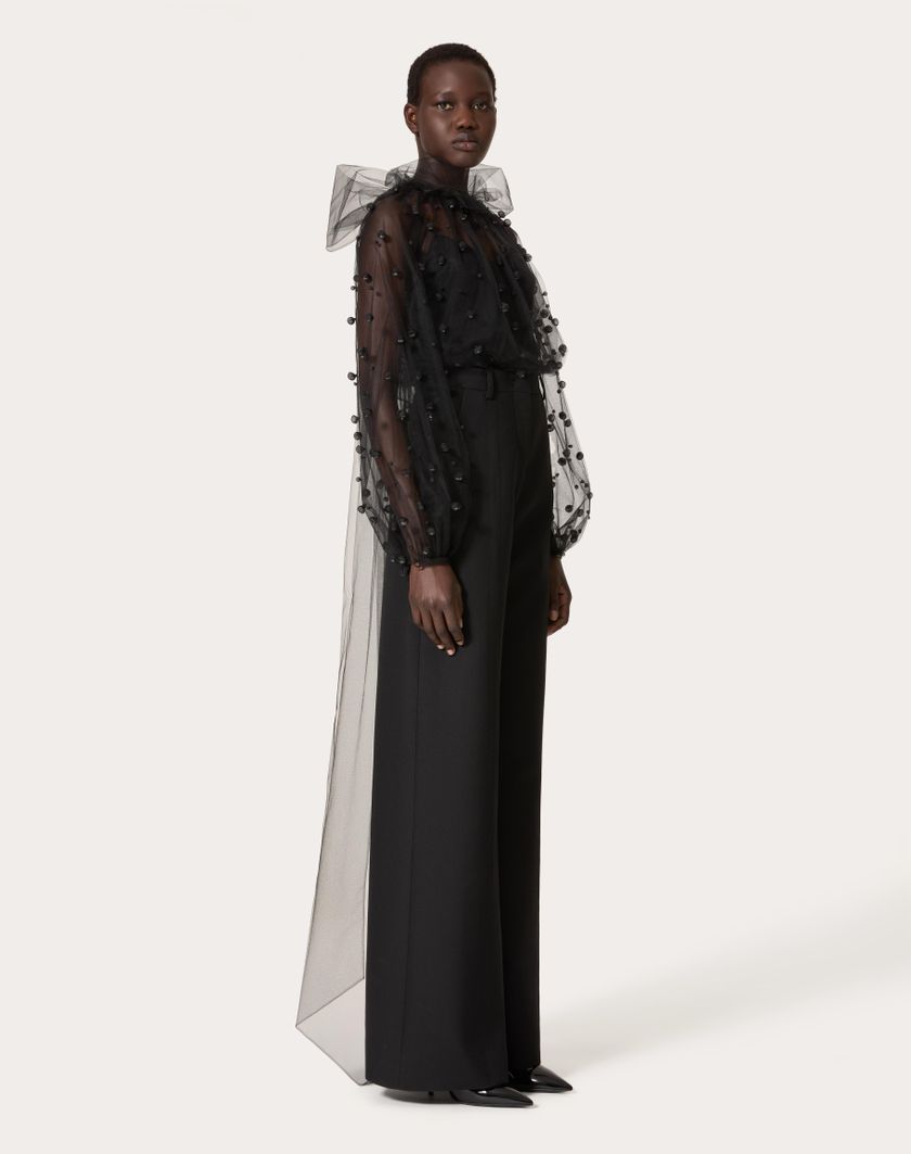 Valentino Handbags Top In Tulle Illusione Ricamata per Donna in Nero | Valentino IT Prezzo Ridotto