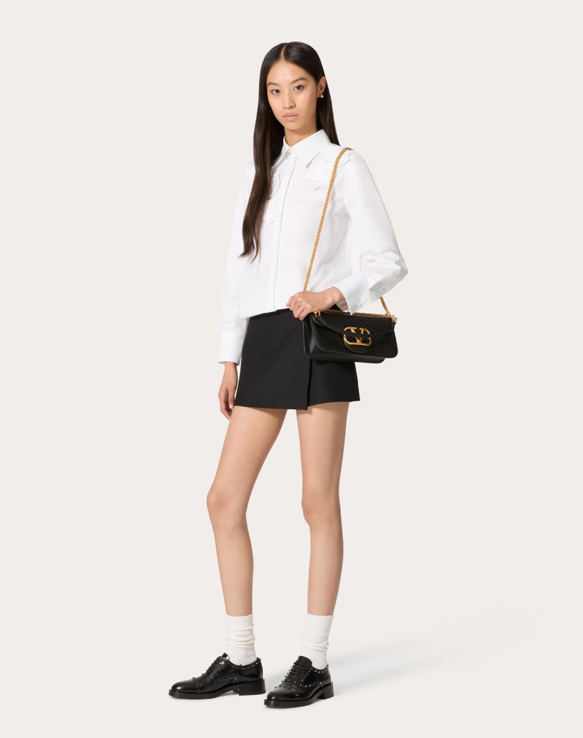 Valentino Handbags Camicia In Compact Popeline Ricamata per Donna in Bianco | Valentino IT Vendita Calda