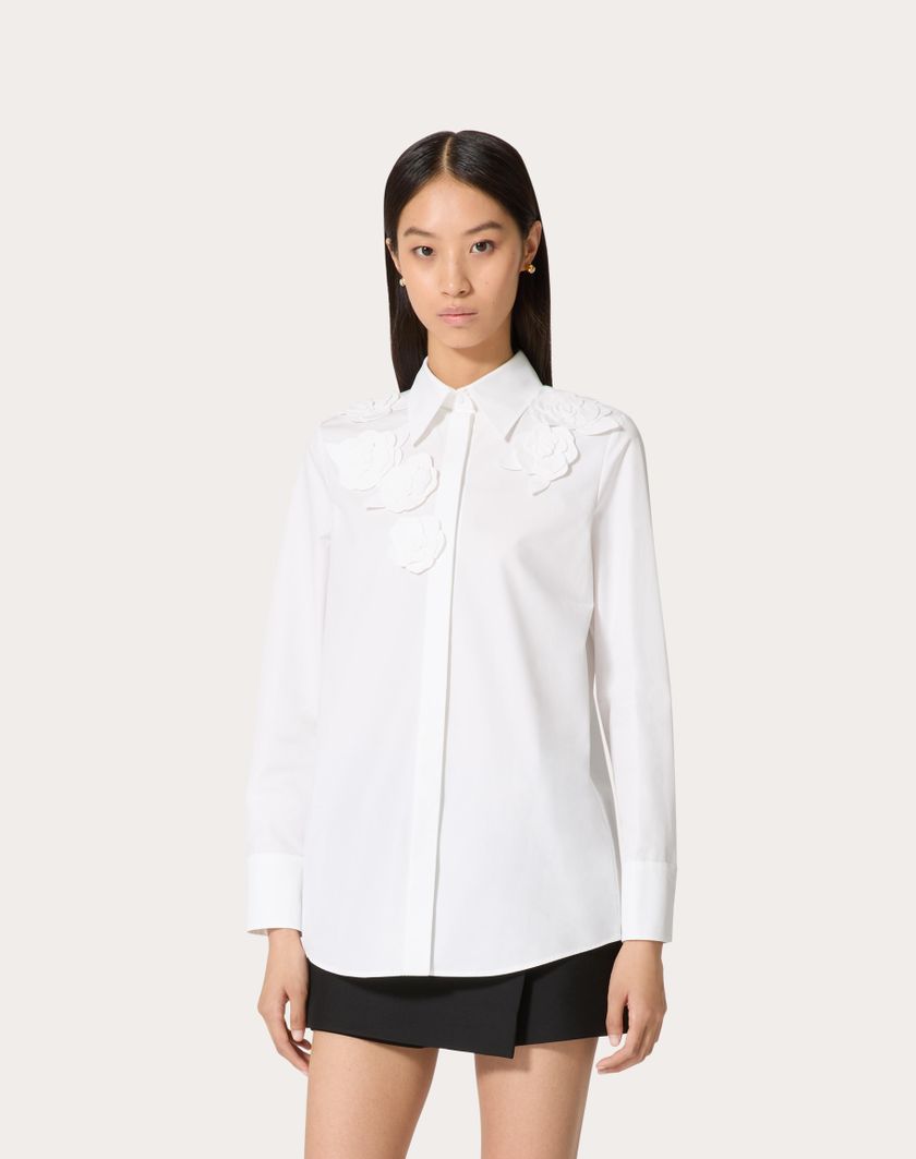 Valentino Handbags Camicia In Compact Popeline Ricamata per Donna in Bianco | Valentino IT Vendita Calda