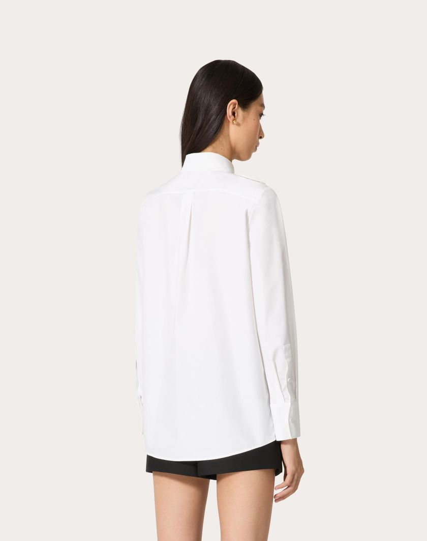 Valentino Handbags Camicia In Compact Popeline Ricamata per Donna in Bianco | Valentino IT Vendita Calda