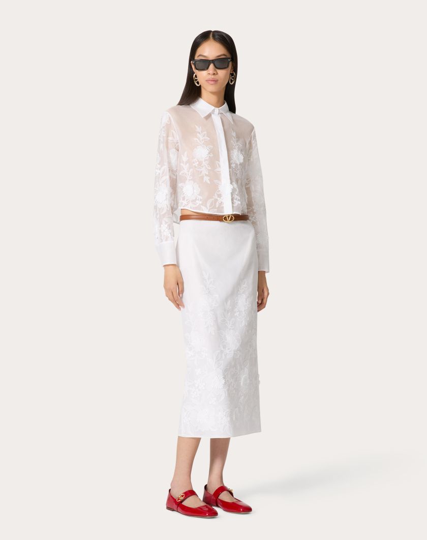 Valentino Handbags Camicia In Camellia Organdis per Donna in Avorio | Valentino IT Vendite Flash