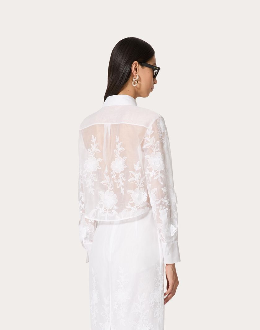Valentino Handbags Camicia In Camellia Organdis per Donna in Avorio | Valentino IT Vendite Flash