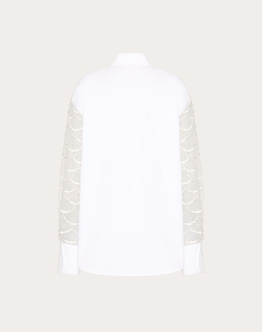 Valentino Handbags Camicia In Tulle Illusione Ricamata per Donna in Avorio | Valentino IT Negozio