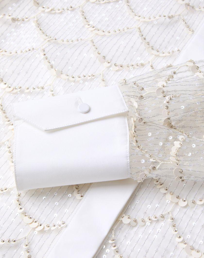 Valentino Handbags Camicia In Tulle Illusione Ricamata per Donna in Avorio | Valentino IT Negozio