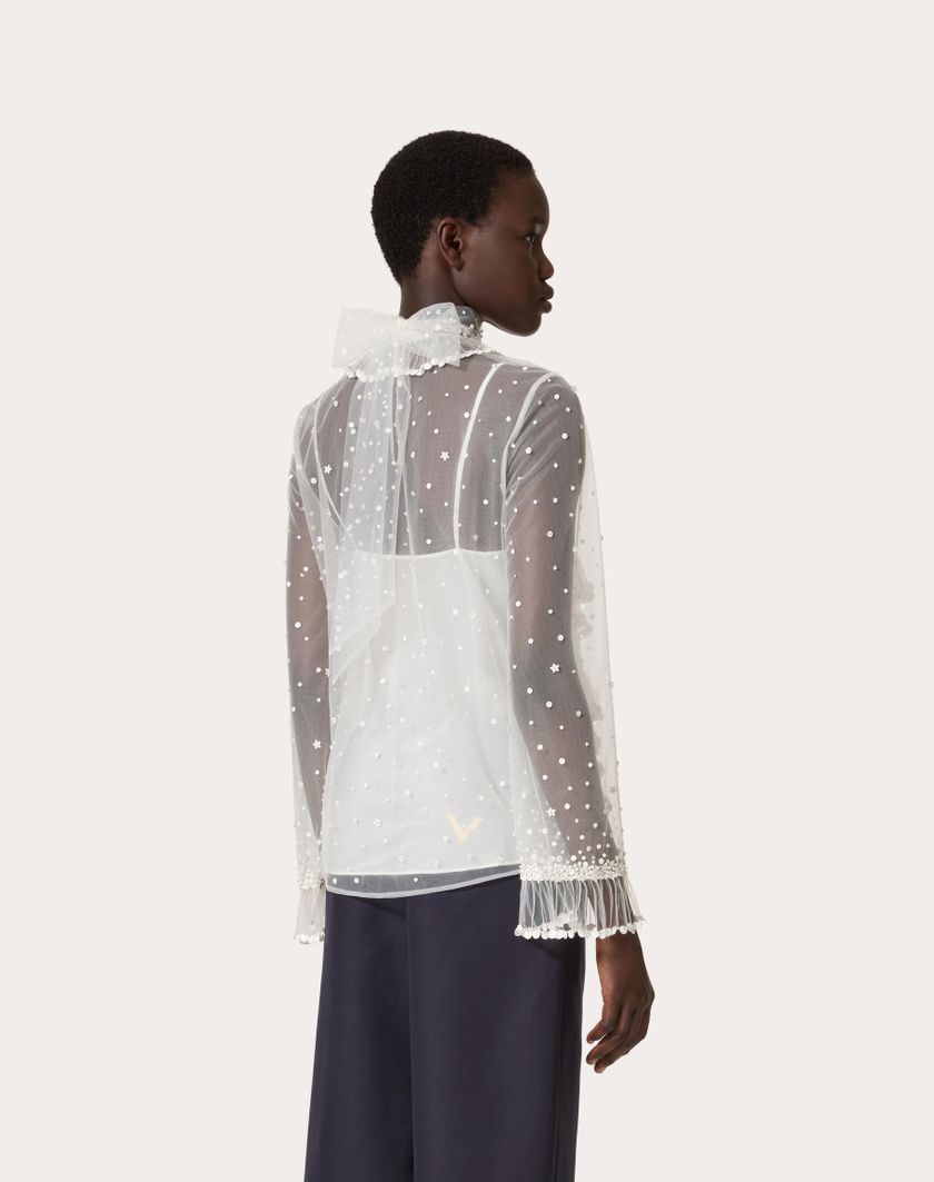 Valentino Handbags Top In Tulle Illusione Ricamato per Donna in Avorio | Valentino IT In Saldo