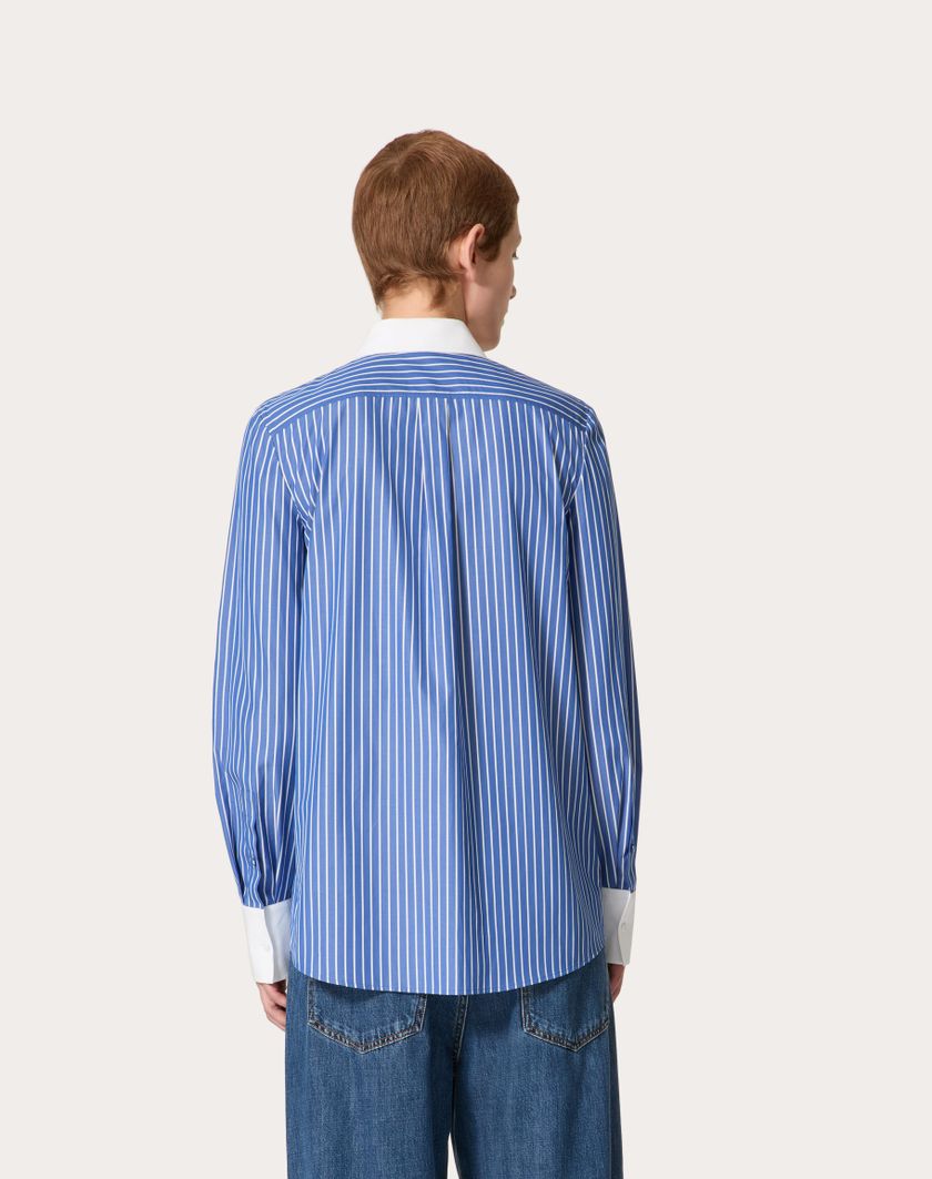 Valentino Handbags Camicia In Popeline Contrails Ricamata per Donna in Light Blue/bianco | Valentino IT Moda