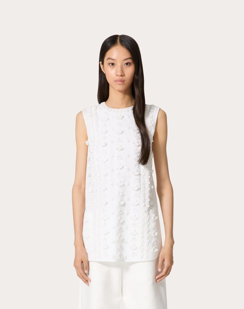 Valentino Handbags Top In Compact Popeline Ricamato per Donna in Bianco | Valentino IT Offerta San Valentino