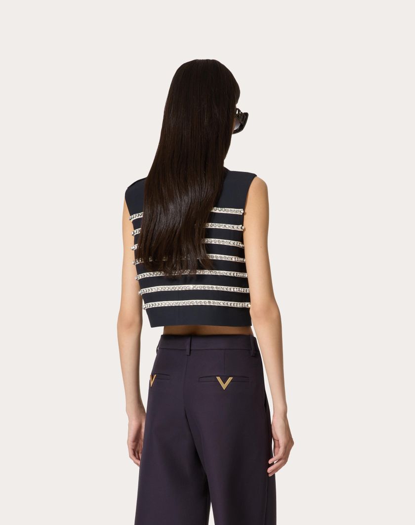 Valentino Handbags Top In Crepe Couture Ricamato per Donna in Navy/avorio | Valentino IT Offerta Anniversario