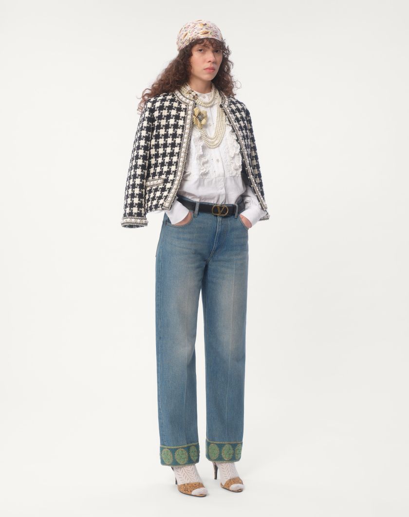 Valentino Handbags Giacca Ricamata In Damier Light Tweed per Donna in Bianco/ Nero | Valentino IT Offerte esclusive