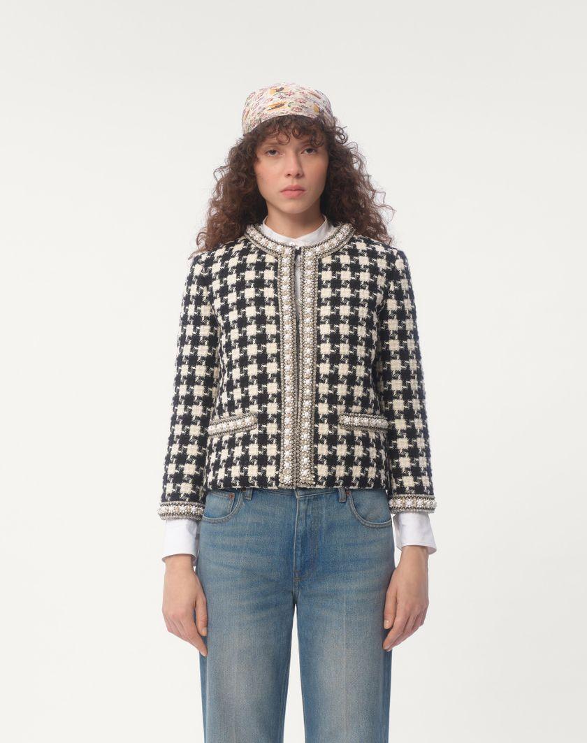 Valentino Handbags Giacca Ricamata In Damier Light Tweed per Donna in Bianco/ Nero | Valentino IT Offerte esclusive