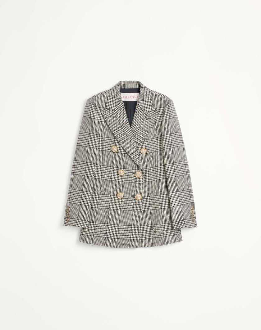 Valentino Handbags Blazer In Pied De Poule Wool per Donna in Avorio/nero | Valentino IT