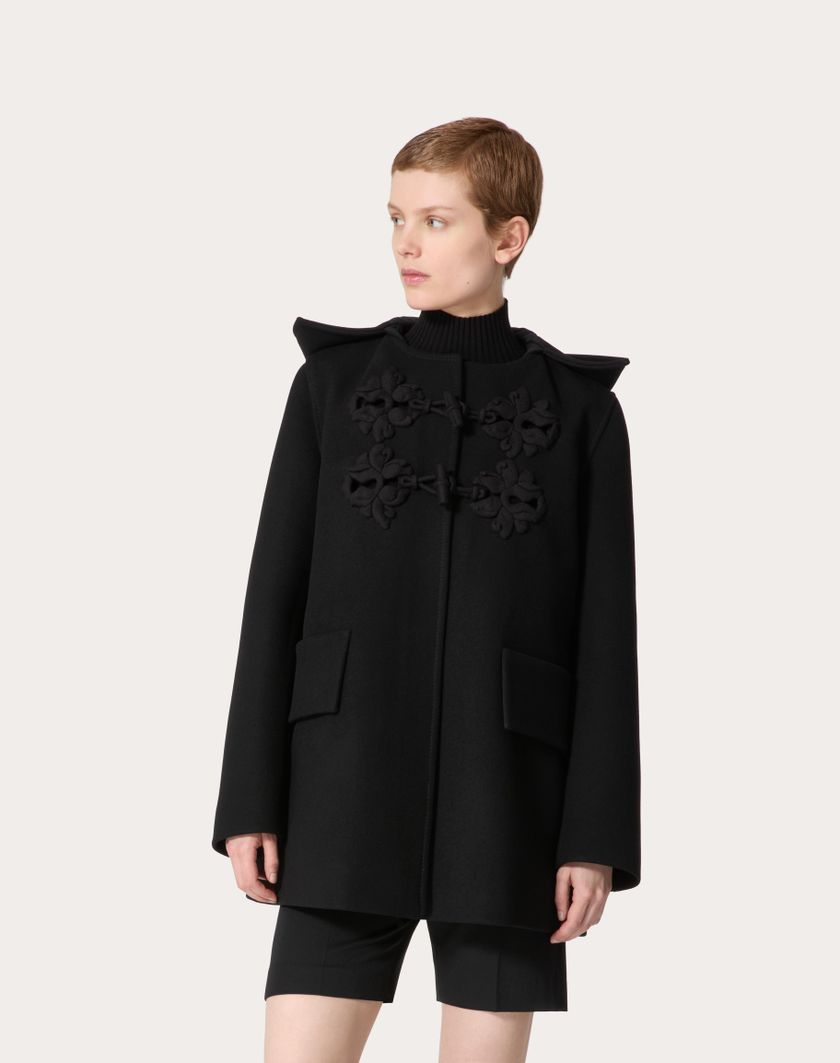Valentino Handbags Caban In Compact Coat Ricamato per Donna in Nero | Valentino IT Grandi sconti