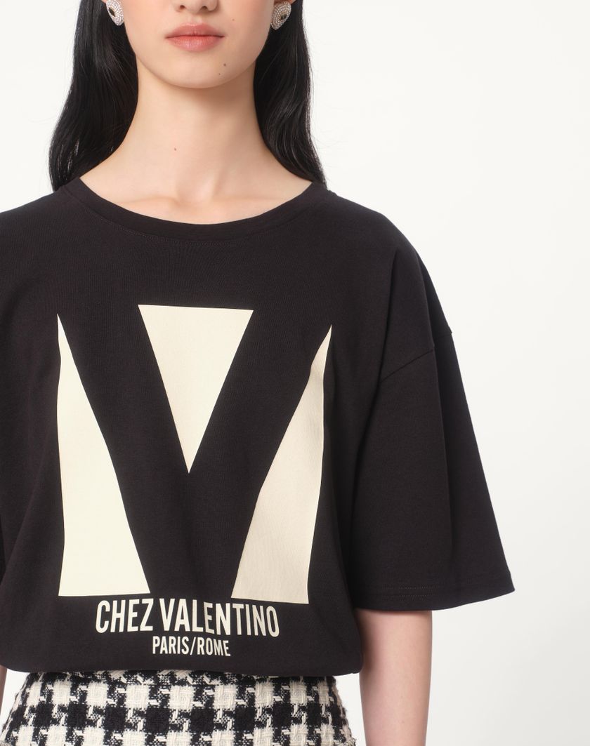 Valentino Handbags T-shirt In Jersey Cotton Con Stampa Chez Valentino per Donna in Nero | Valentino IT Prezzo basso