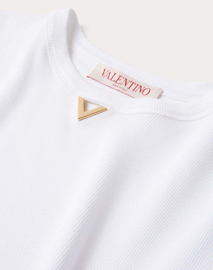 Valentino Handbags T-shirt In Ribbed Cotton per Donna in Bianco | Valentino IT Offerta settimanale