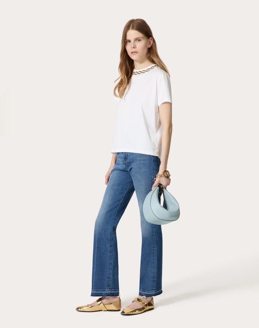 Valentino Handbags T-shirt In Cotton Jersey Ricamata per Donna in Bianco | Valentino IT Ritorno libero