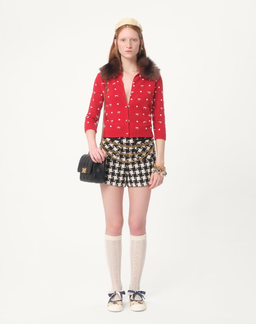 Valentino Handbags Cardigan In Lana Ricamato per Donna in Rosso | Valentino IT Solo un giorno rimasto