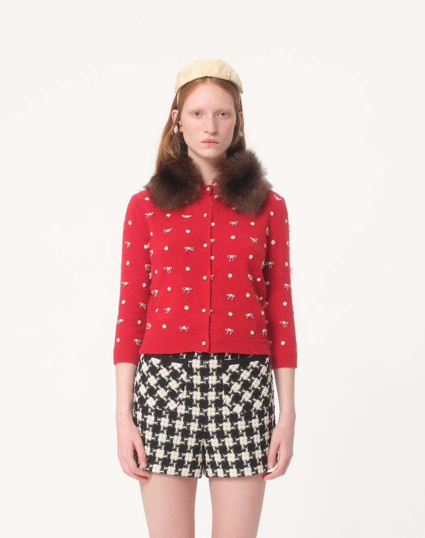 Valentino Handbags Cardigan In Lana Ricamato per Donna in Rosso | Valentino IT Solo un giorno rimasto