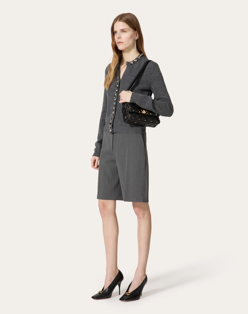 Valentino Handbags Cardigan In Lana Ricamato per Donna in Grigio Scuro | Valentino IT Officina