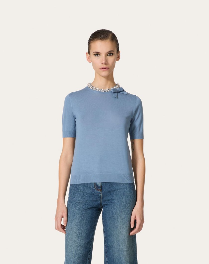 Valentino Handbags Maglia In Lana Ricamata per Donna in Azzurro | Valentino IT 50% di sconto per tempo limitato