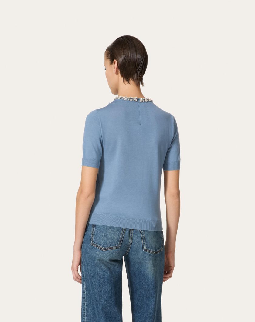 Valentino Handbags Maglia In Lana Ricamata per Donna in Azzurro | Valentino IT 50% di sconto per tempo limitato