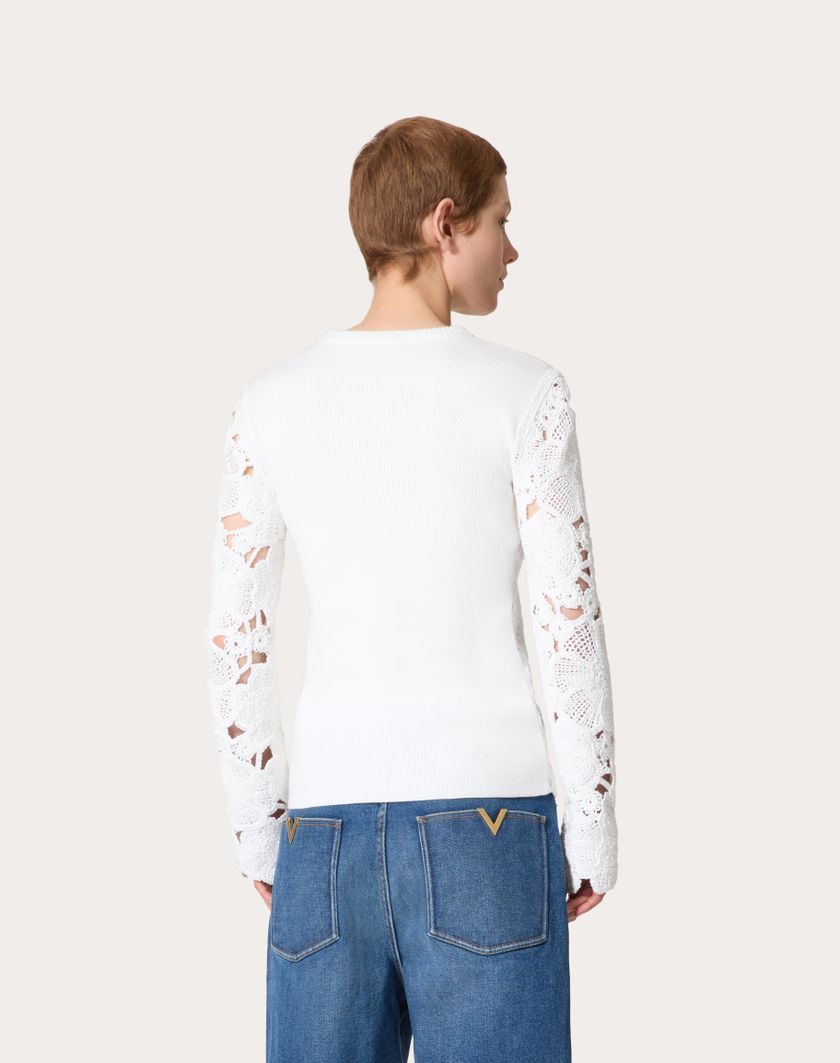 Valentino Handbags Maglia In Cotone Ricamata per Donna in Avorio | Valentino IT In Linea