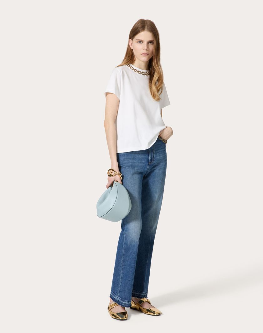 Valentino Handbags Pantaloni In Blu Medio Con Riserva Ricamati per Donna in Denim | Valentino IT Spedizione Gratuita