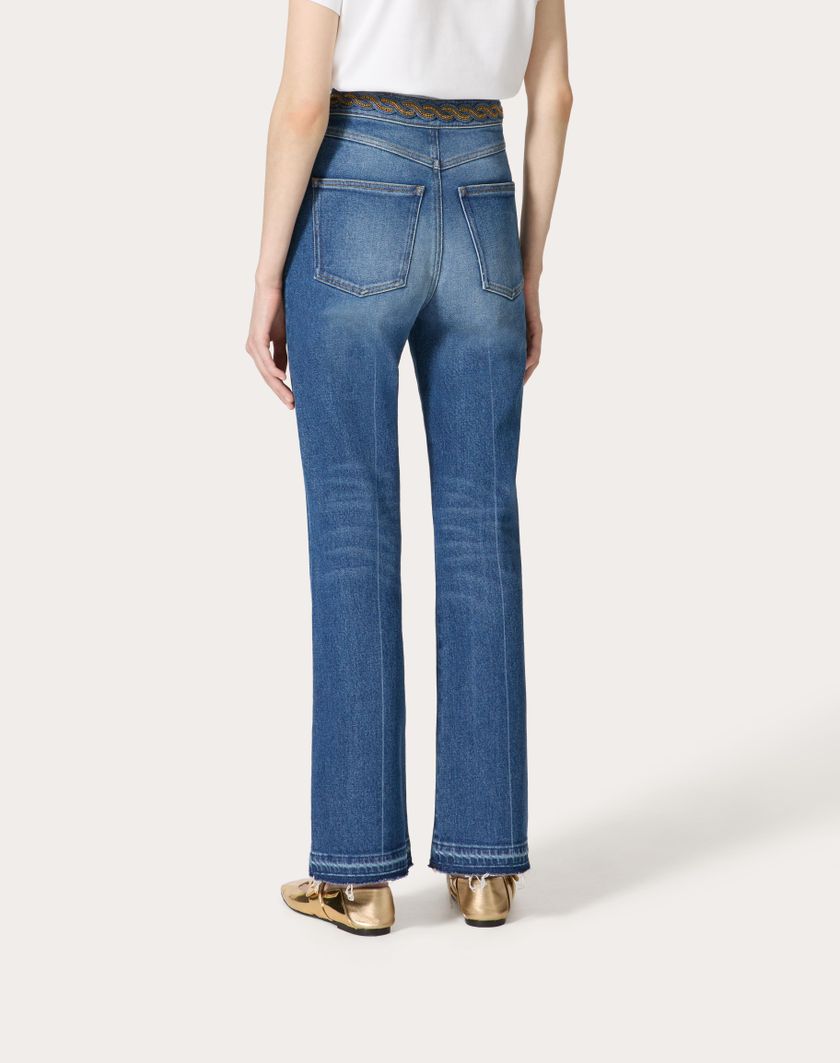 Valentino Handbags Pantaloni In Blu Medio Con Riserva Ricamati per Donna in Denim | Valentino IT Spedizione Gratuita