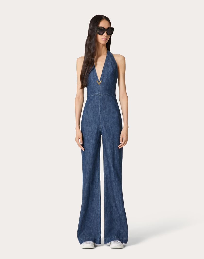 Valentino Handbags Tuta In Chambray Denim per Donna in Denim | Valentino IT Soddisfazione Garantita