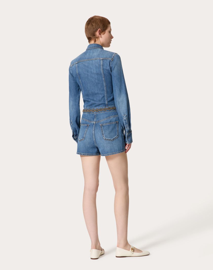 Valentino Handbags Tuta In Denim Blu Medio Ricamata per Donna in Denim | Valentino IT Qualità Garantita