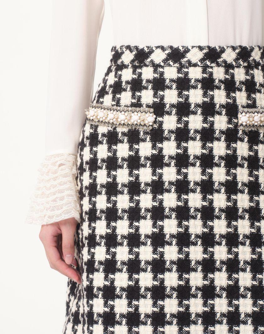 Valentino Handbags Gonna In Damier Light Tweed Ricamata per Donna in Avorio/nero | Valentino IT Convenienza