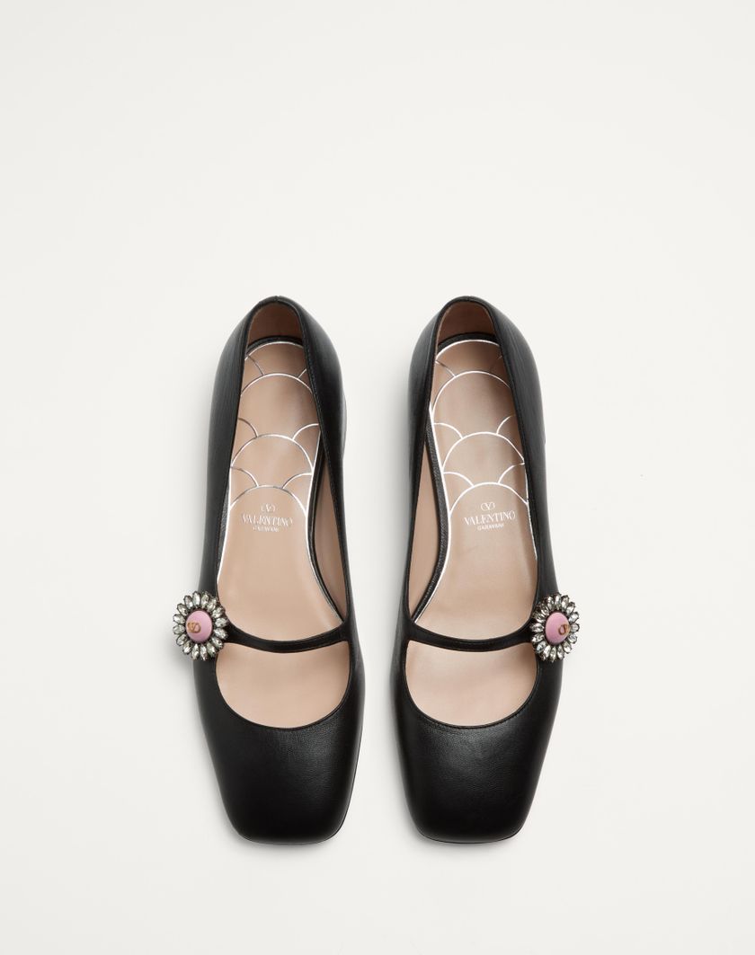 Valentino Handbags Ballerina Mary-jane Preshoes In Capretto Con Bottone Gioiello 20mm per Donna in Avorio/crystal/turchese | Valentino IT Offerta speciale