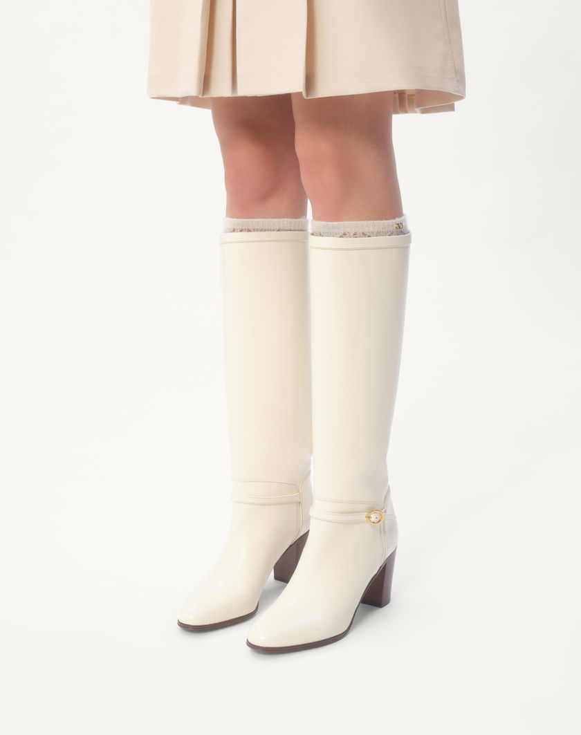 Valentino Handbags Stivale Pattie In Vitello 75mm per Donna in Avorio | Valentino IT Cyber Monday
