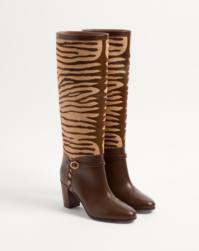 Valentino Handbags Stivale Pattie In Vitello Effetto Cavallino 75mm per Donna in Beige | Valentino IT Offerta natalizia